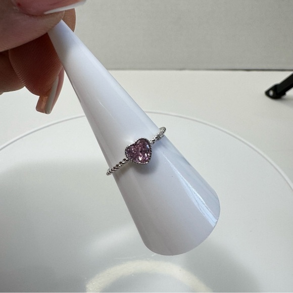 Pink Love Heart Premium Zircon 925 Sterling Silver Cross Band Rings - Picture 13 of 15